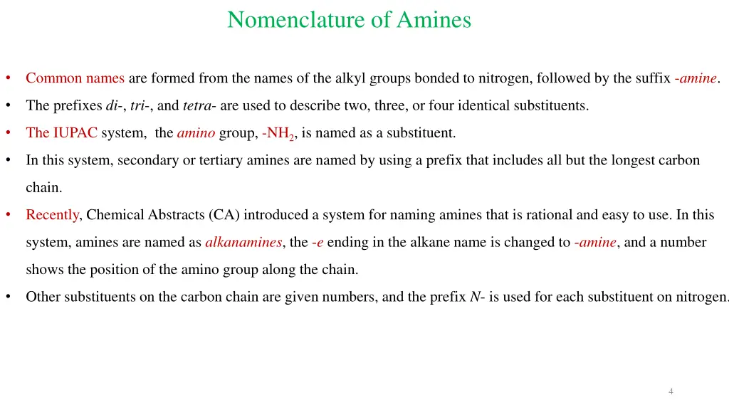 nomenclature of amines