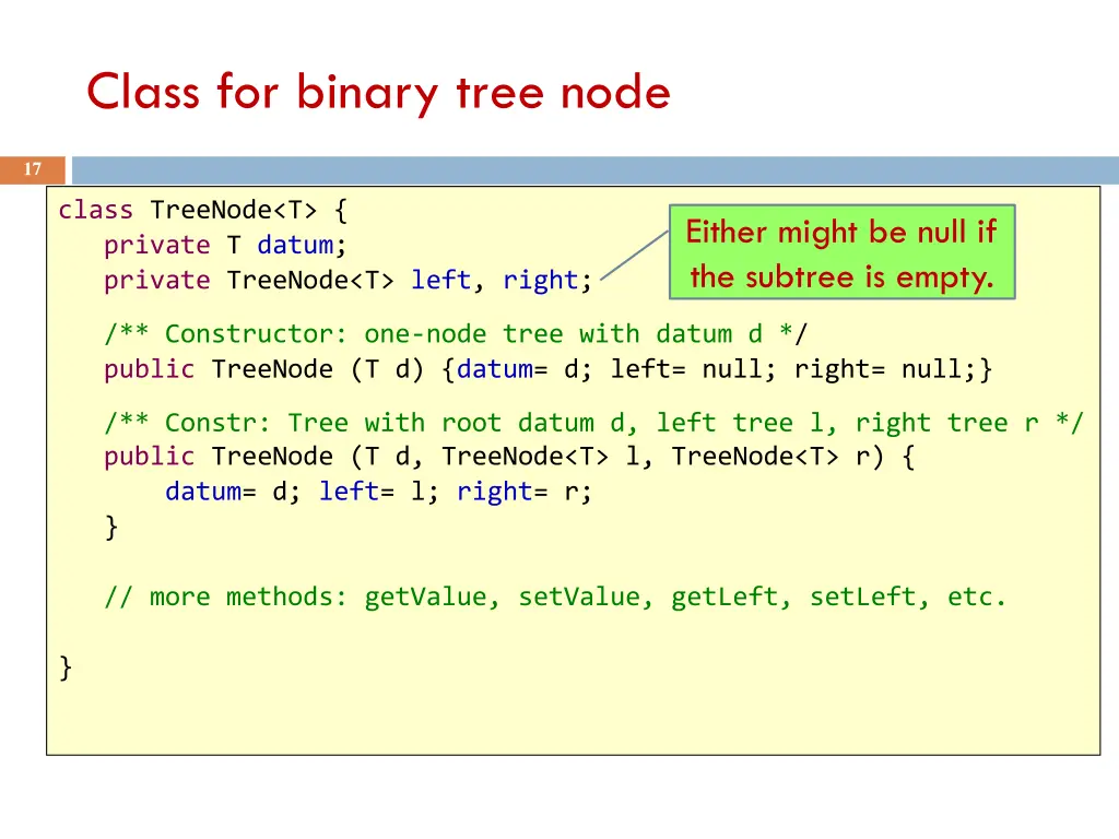 class for binary tree node