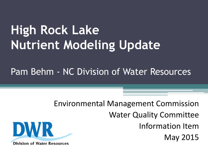 high rock lake nutrient modeling update
