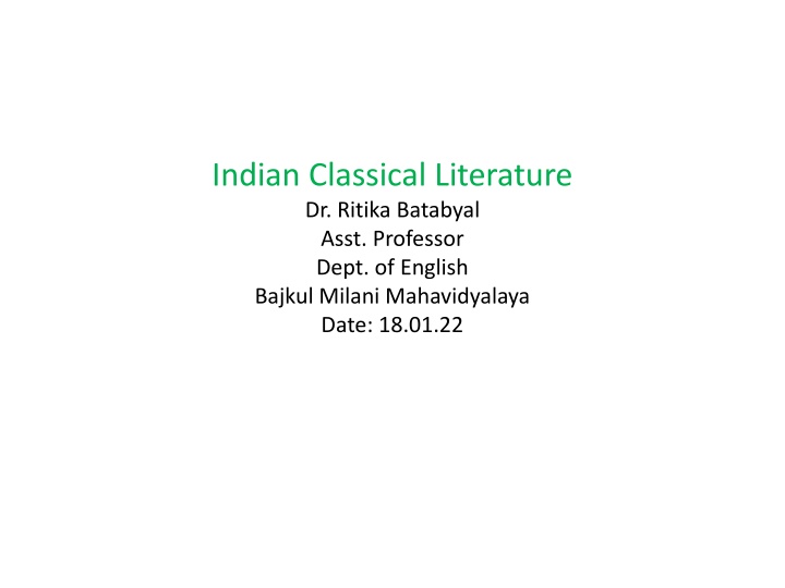 indian classical literature dr ritika batabyal