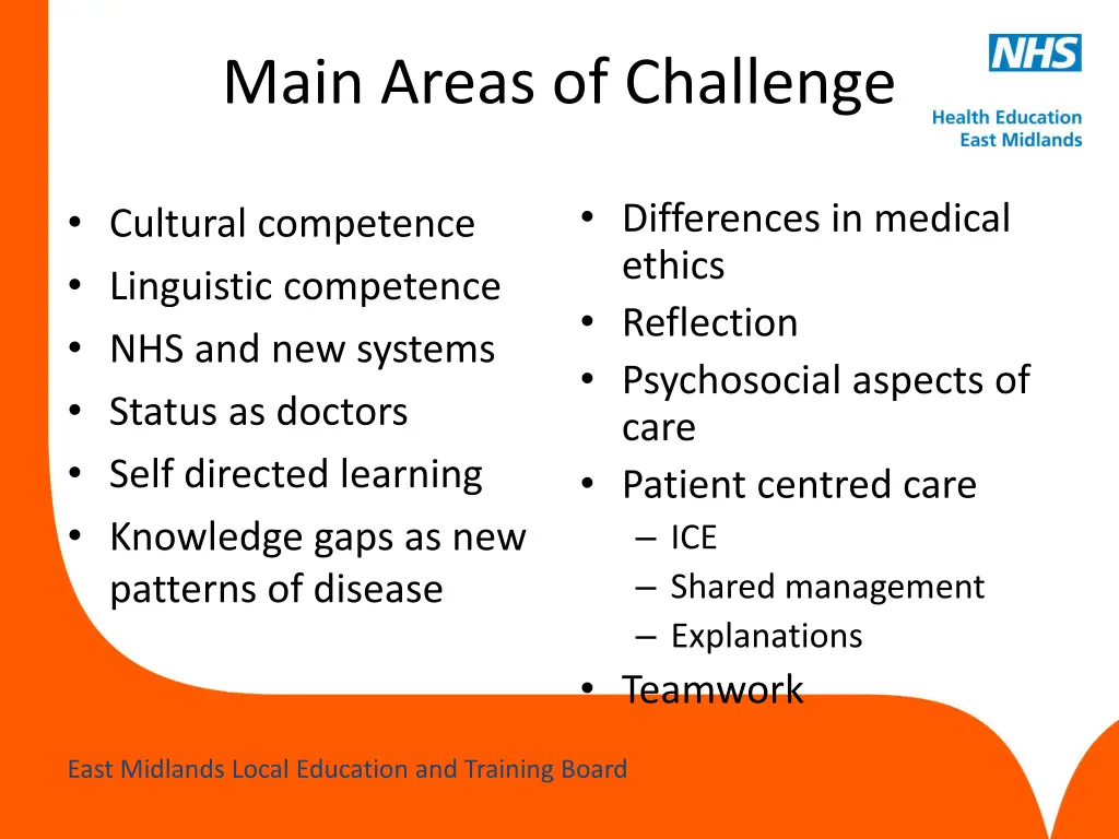 main areas of challenge
