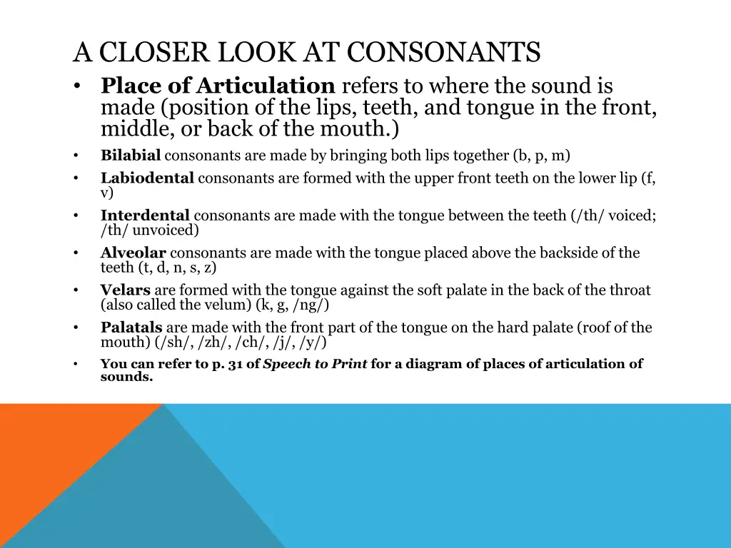 a closer look at consonants place of articulation