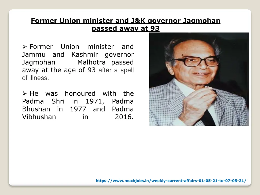 former union minister and j k governor jagmohan