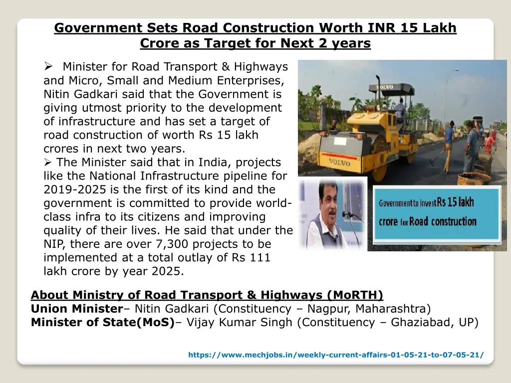 government sets road construction worth
