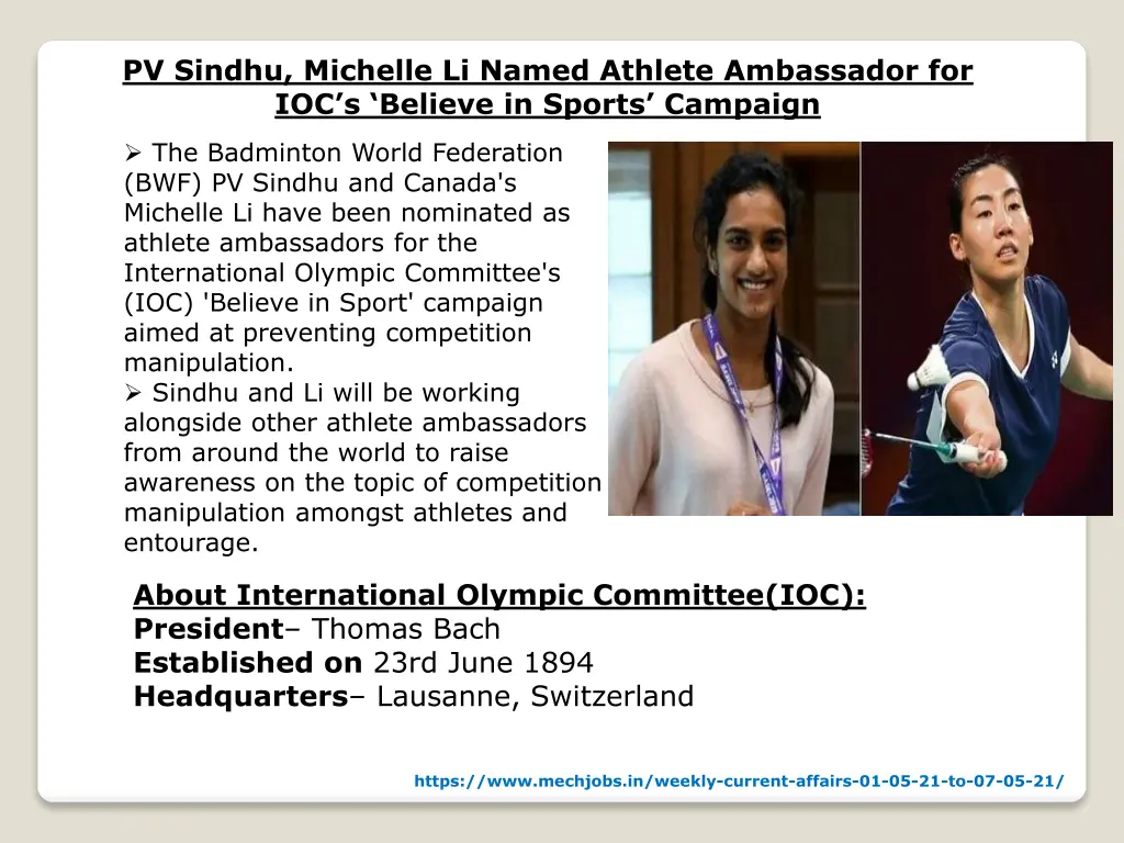 pv sindhu michelle li named athlete ambassador