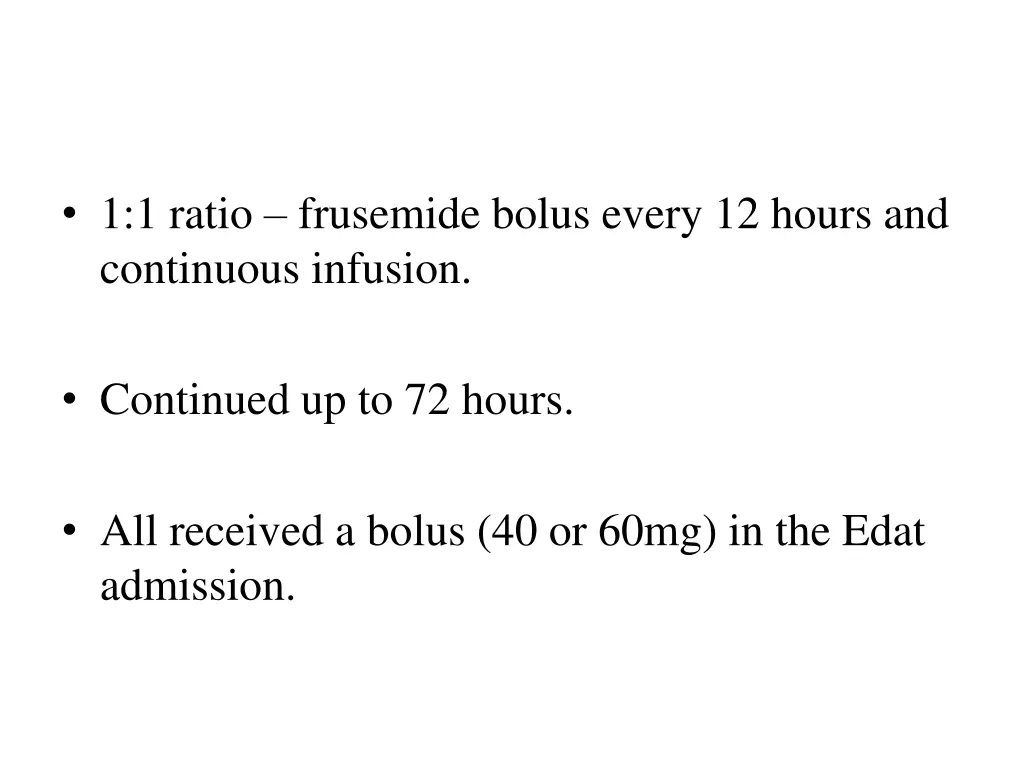 1 1 ratio frusemide bolus every 12 hours