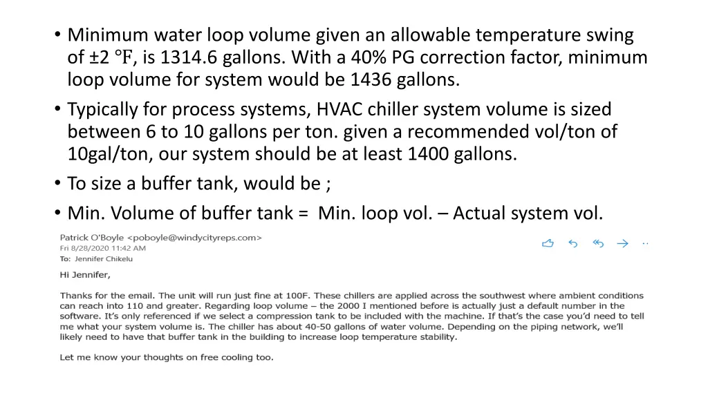 minimum water loop volume given an allowable