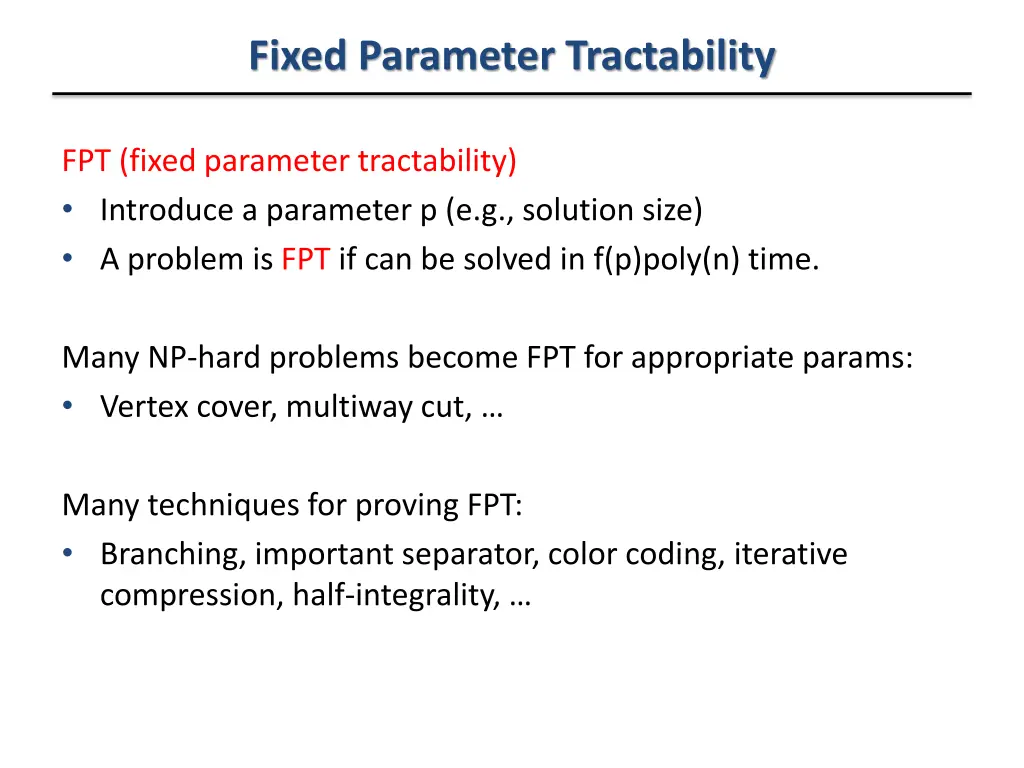 fixed parameter tractability