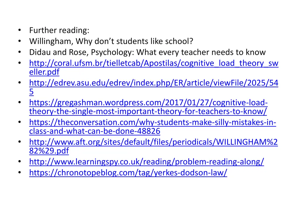 further reading willingham why don t students