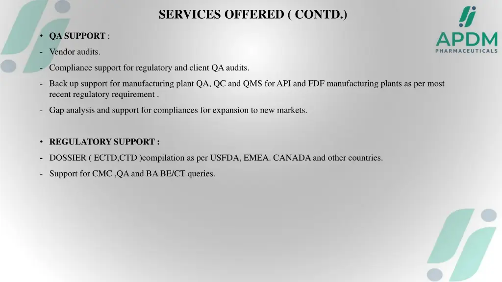 services offered contd