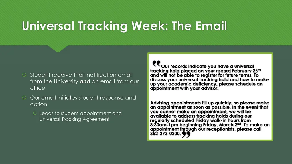 universal tracking week the email