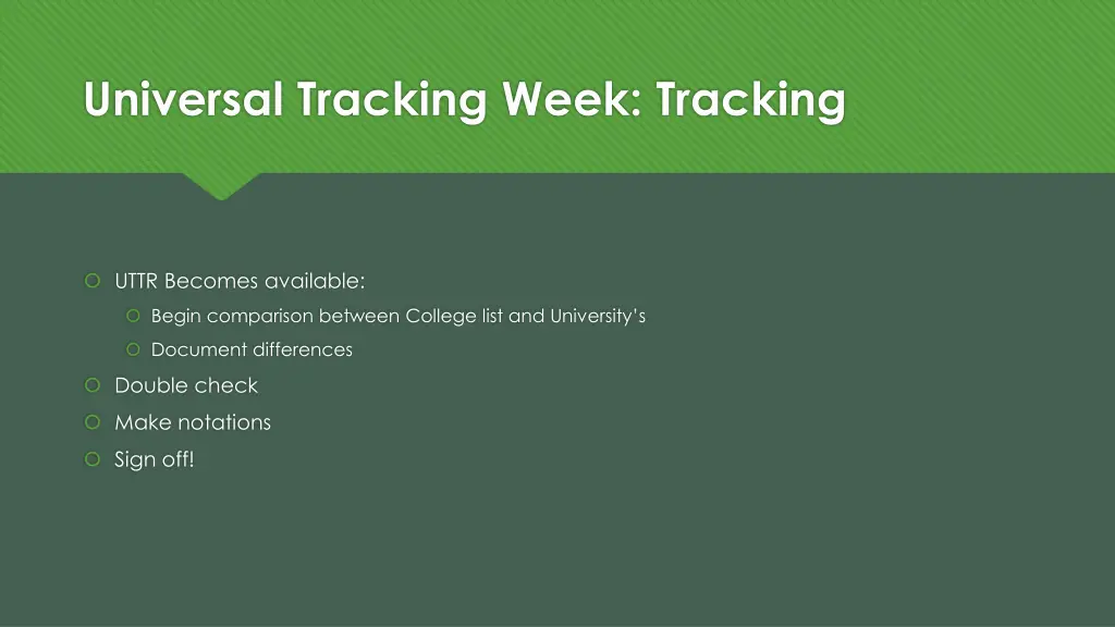 universal tracking week tracking
