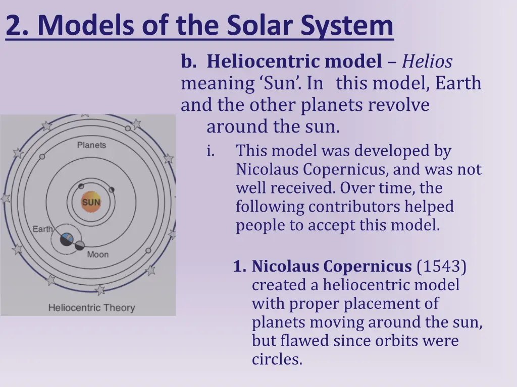 2 models of the solar system b heliocentric model