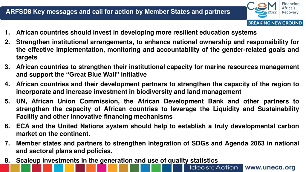 arfsd8 key messages and call for action by member