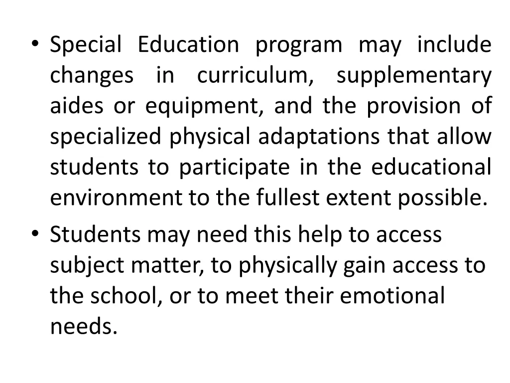 special education program may include changes