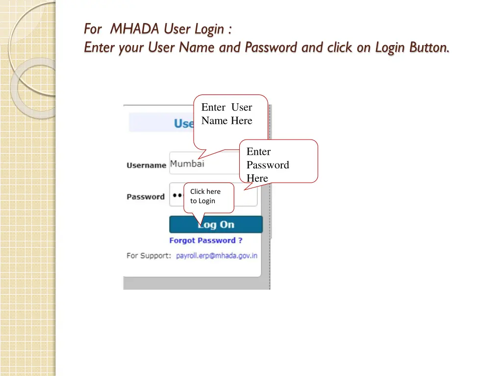 for mhada user login enter your user name