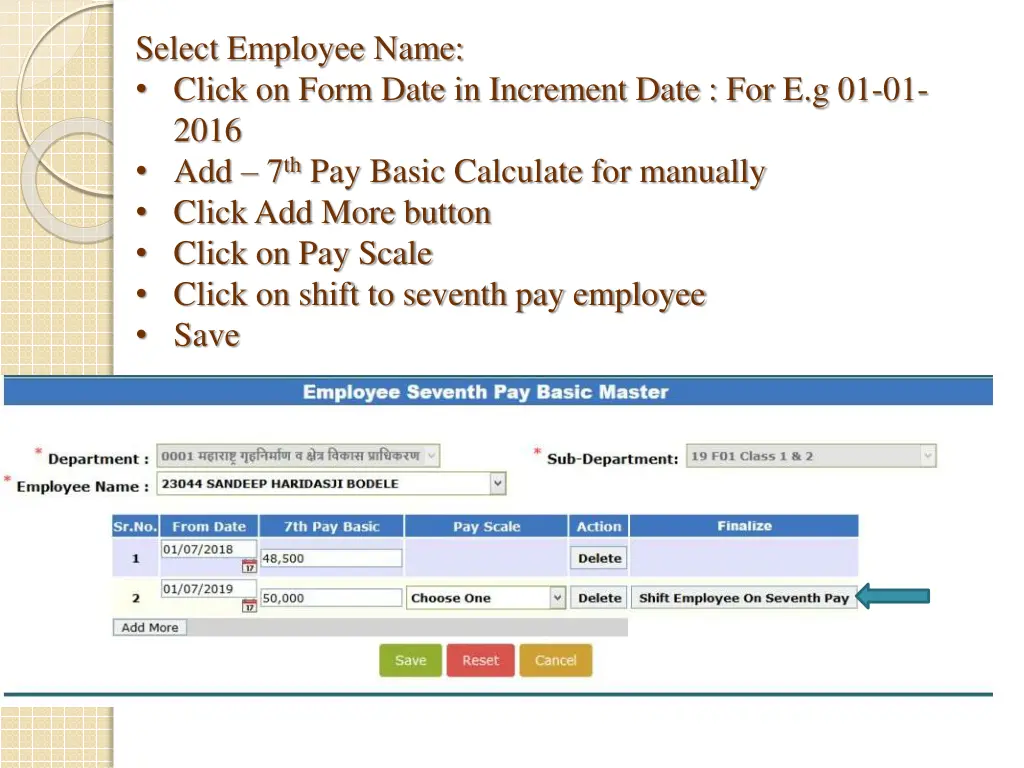 select employee name click on form date