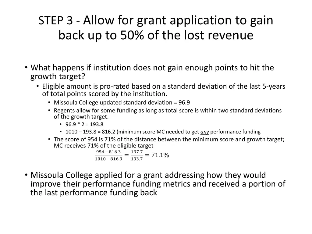 step 3 allow for grant application to gain back