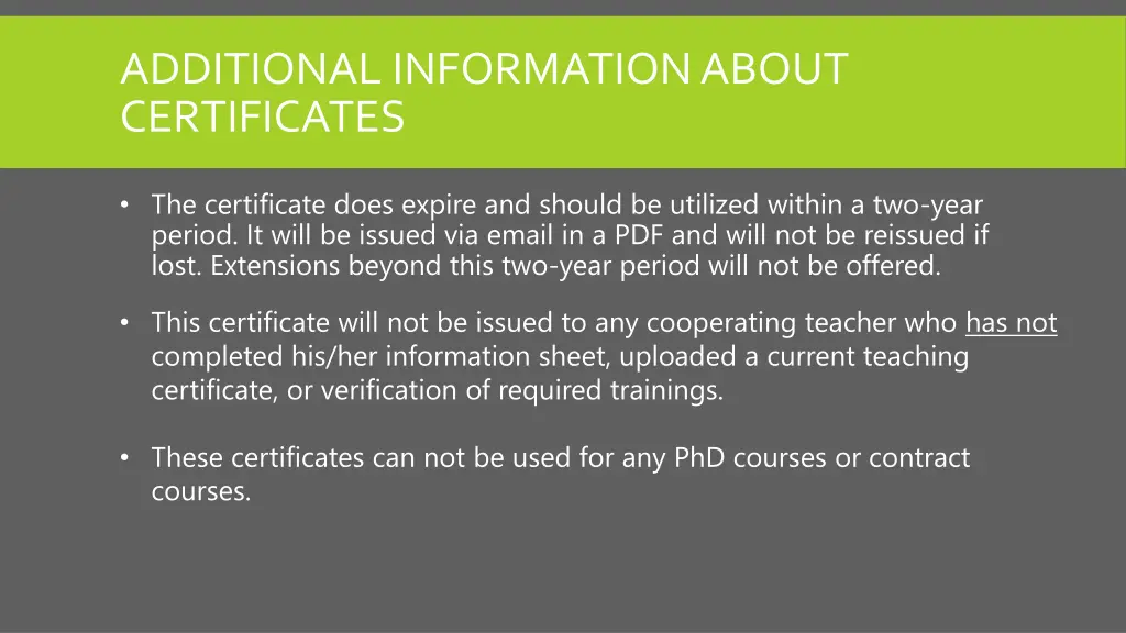 additional information about certificates