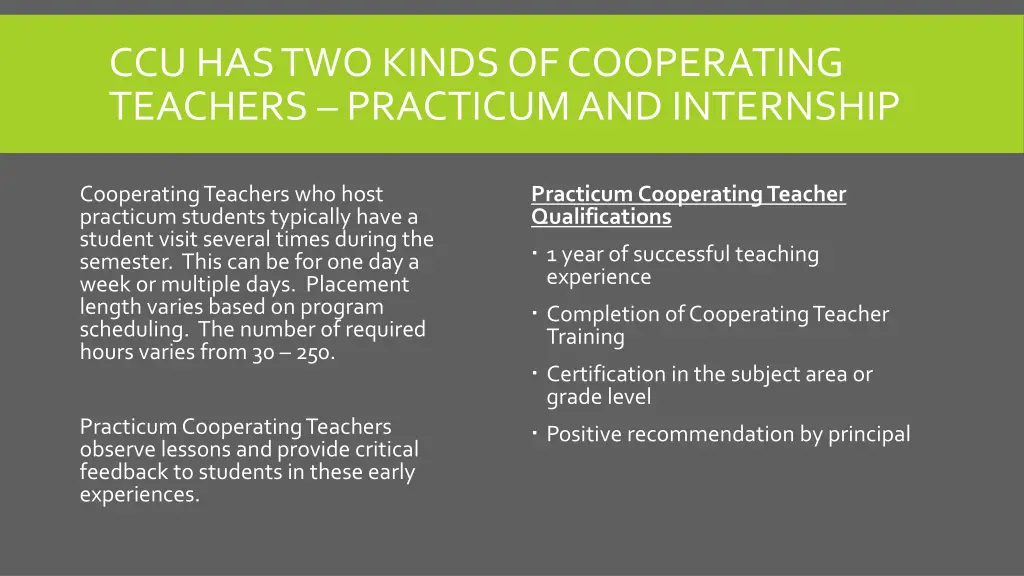 ccu has two kinds of cooperating teachers