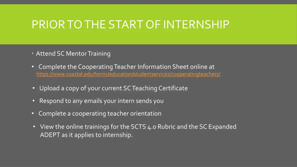 prior to the start of internship