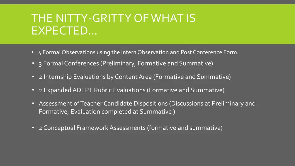 the nitty gritty of what is expected