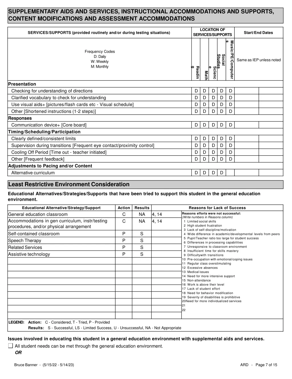 supplementary aids and services instructional