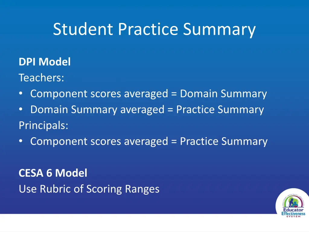 student practice summary