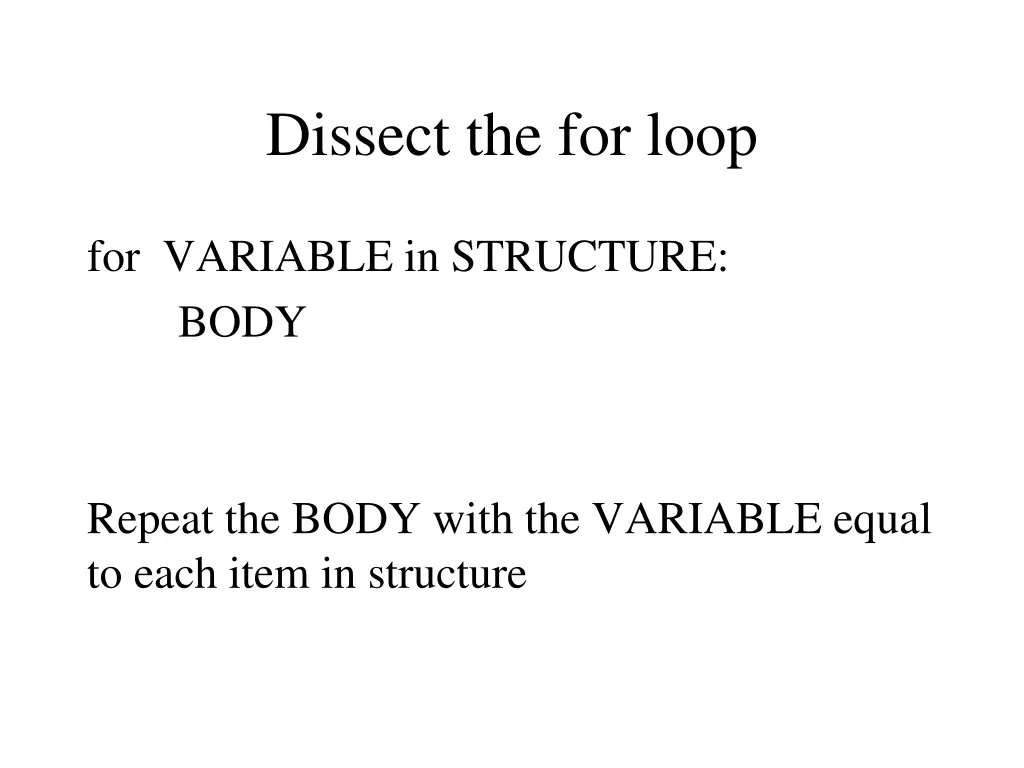 dissect the for loop