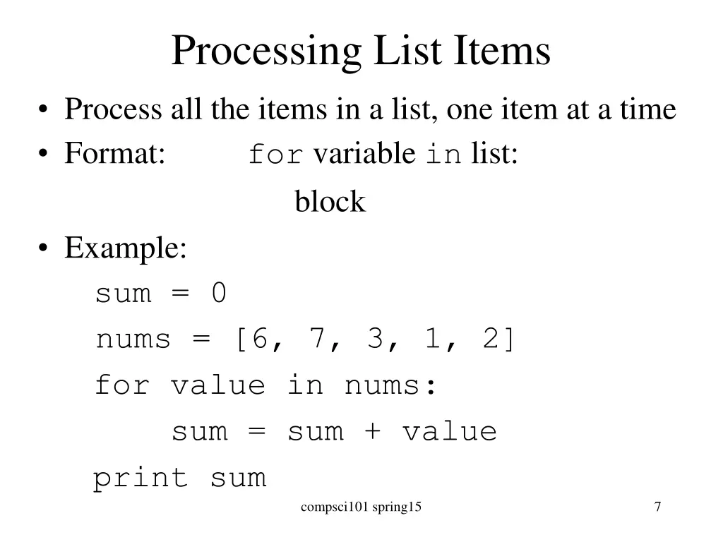processing list items process all the items