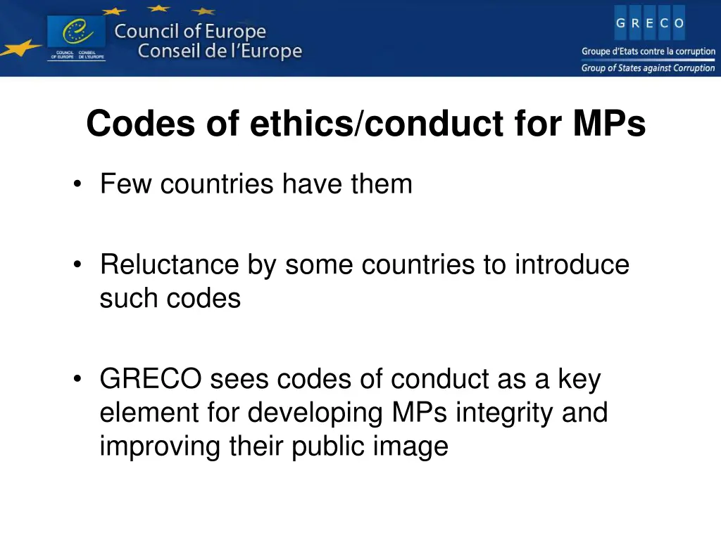 codes of ethics conduct for mps