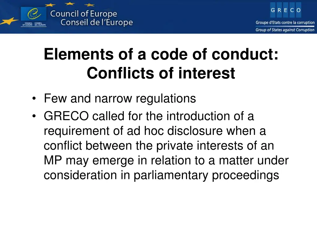 elements of a code of conduct conflicts