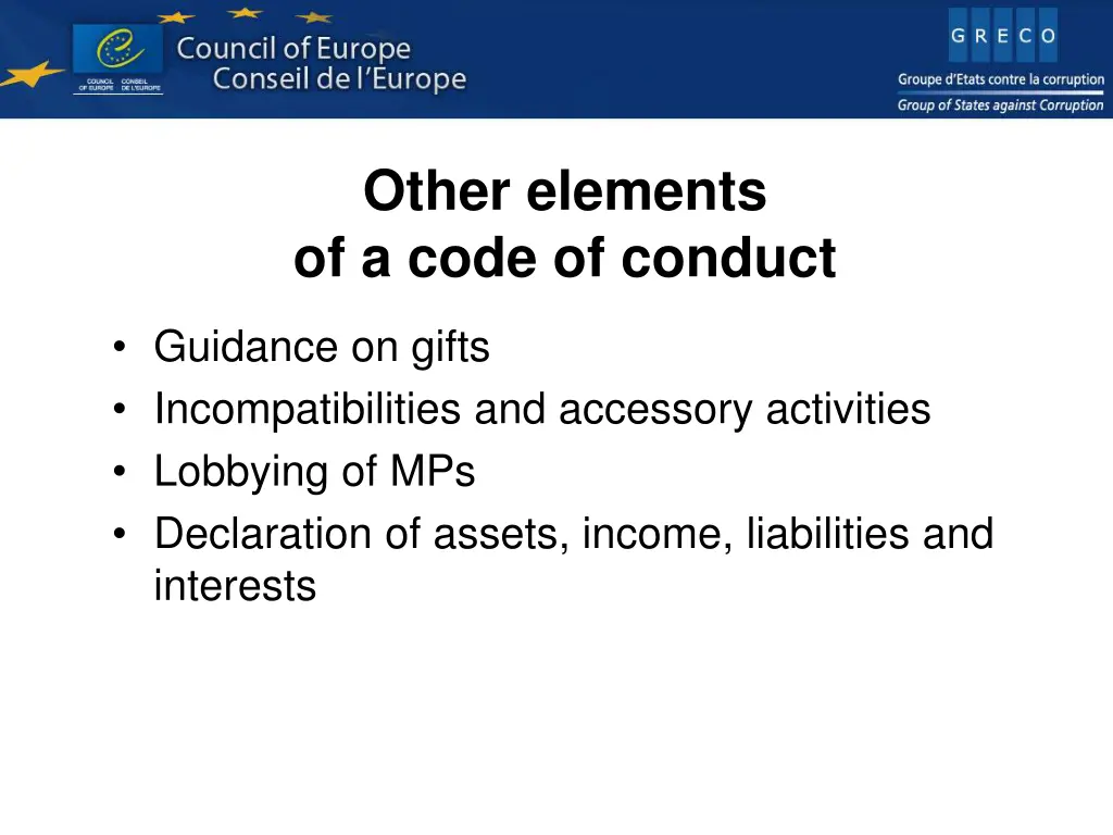 other elements of a code of conduct