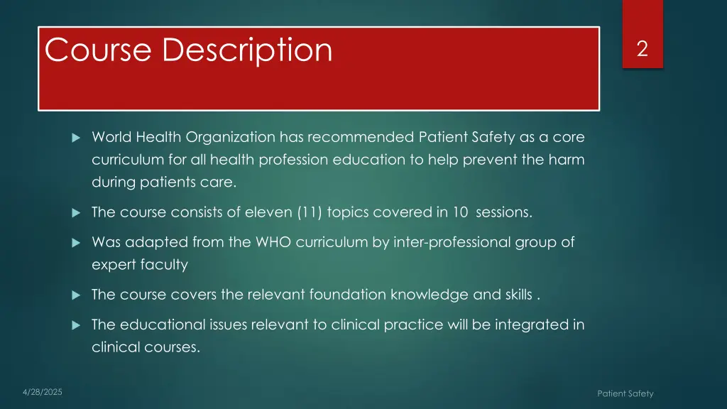 course description