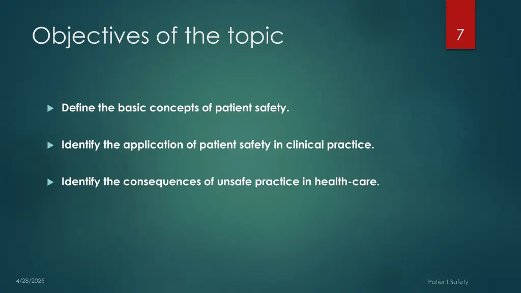 objectives of the topic