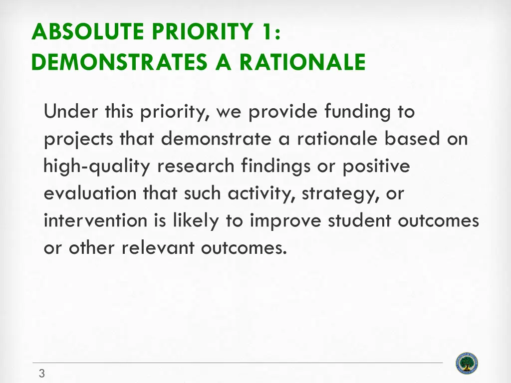 absolute priority 1 demonstrates a rationale