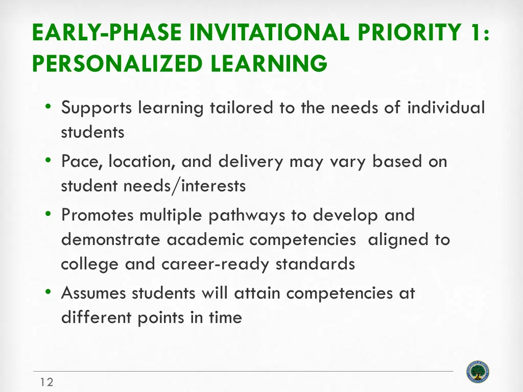 early phase invitational priority 1 personalized