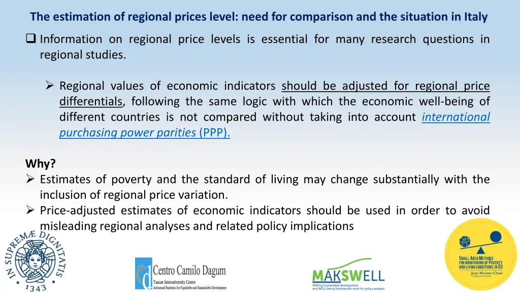 the estimation of regional prices level need