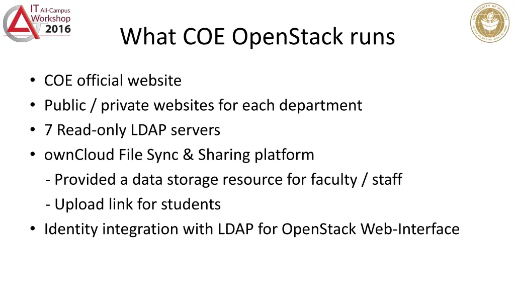 what coe openstack runs