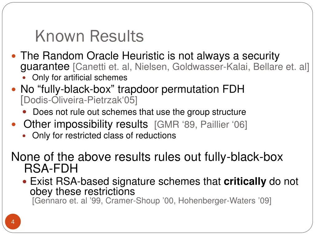known results the random oracle heuristic