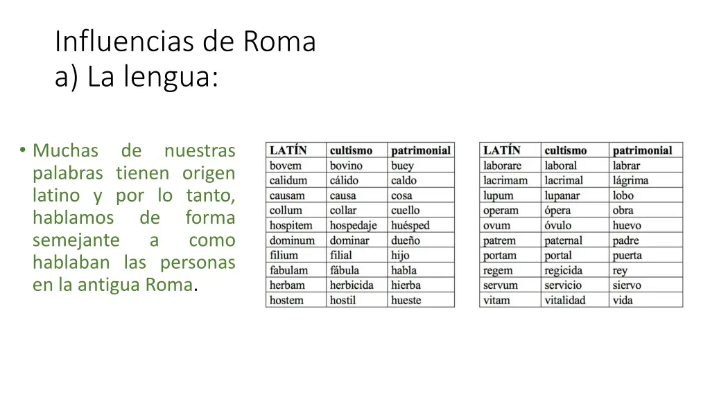 influencias de roma a la lengua