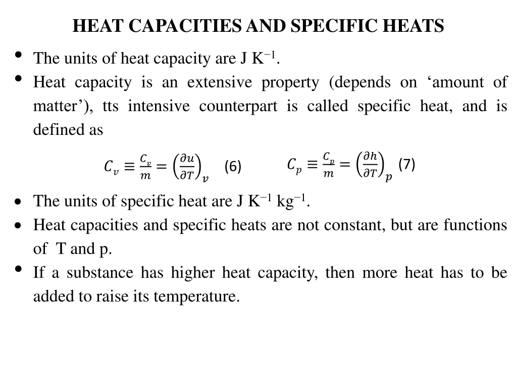 heat capacities and specific heats the units