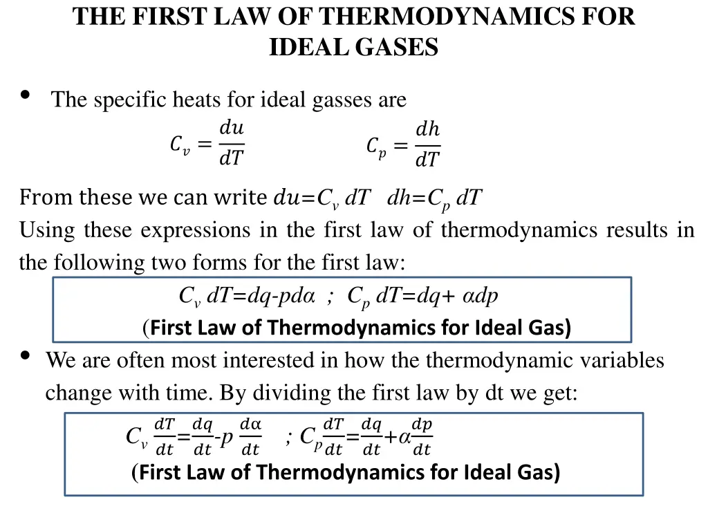 the first law of thermodynamics for ideal gases