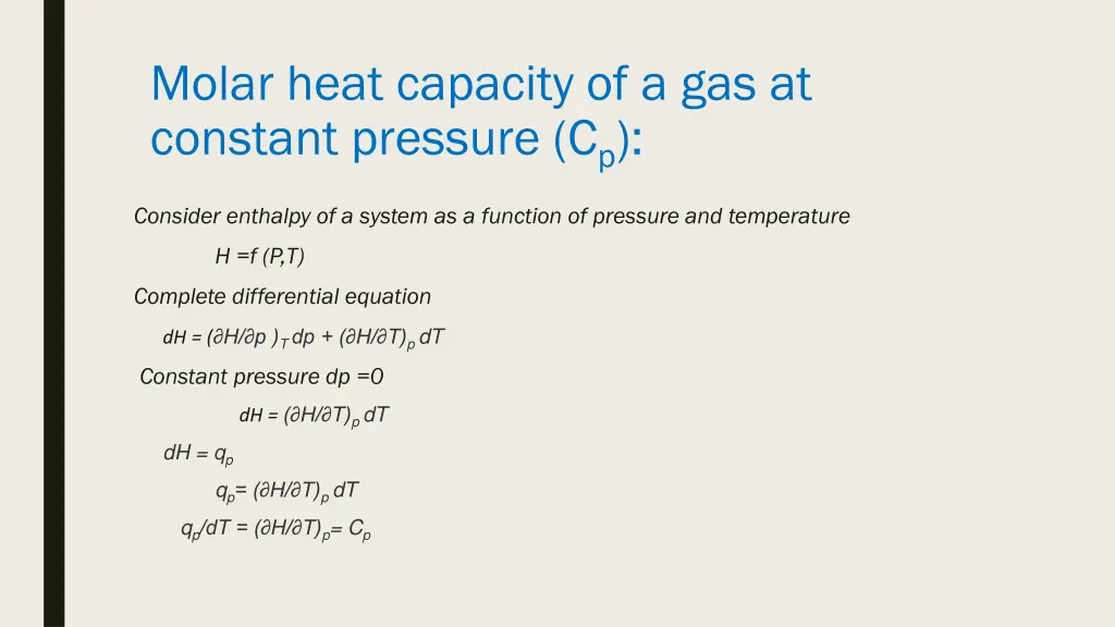 molar heat capacity of a gas at constant pressure