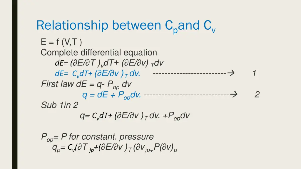 relationship between c p and c v e f v t complete