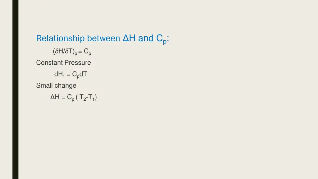 relationship between h and c p h t p c p constant