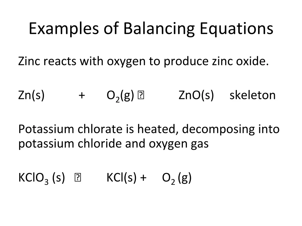examples of balancing equations
