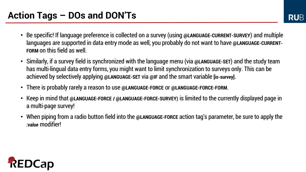 action tags dos and don ts