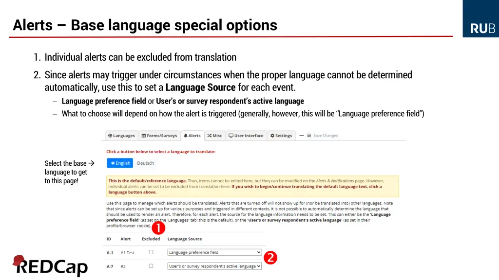 alerts base language special options
