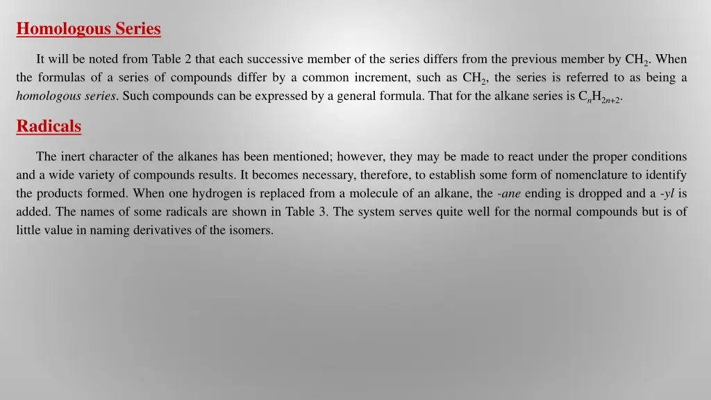homologous series